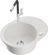 Mexen Kevin granite sink single-bowl with drainer and Flora kitchen tap, white - 6517-20-670401-07