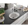 Mexen Kevin granite kitchen sink single-bowl with drainer and Flora kitchen faucet, white - 6517-20-670401-07-B