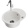 Mexen Kevin granite kitchen sink 1-bowl with drainer and Flora kitchen faucet, white - 6517-20-670401-07-B
