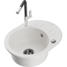 Mexen Kevin granite kitchen sink single-bowl with drainer and Flora kitchen faucet, white - 6517-20-670401-07-B