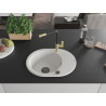 Mexen Kevin 1-bowl granite sink with drainer and Flora kitchen faucet, white - 6517-20-670401-57-B
