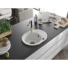 Mexen Kevin 1-bowl granite sink with drainer and Flora kitchen faucet, white - 6517-20-670401-57-B