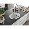 Mexen Kevin granite kitchen sink single bowl with drainer and Flora kitchen faucet, white - 6517-20-670401-57-B