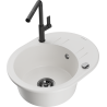 Mexen Kevin 1-bowl granite kitchen sink with drainer and Flora faucet, white - 6517-20-670401-70-B