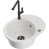 Mexen Kevin 1-compartment granite sink with a drip tray and kitchen mixer tap Flora, White - 6517-20-670401-70-B