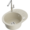 Mexen Kevin 1-bowl granite sink with drainer and Flora kitchen tap, beige - 6517-69-670401-00