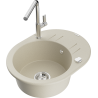 Mexen Kevin granite sink 1-bowl with drainer and Flora kitchen faucet, beige - 6517-69-670401-00