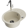 Mexen Kevin 1-bowl granite sink with drainer and Flora kitchen faucet, beige - 6517-69-670401-07-B