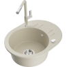 Mexen Kevin 1-bowl granite sink with drainer and Flora kitchen tap, beige - 6517-69-670401-09