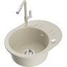 Mexen Kevin 1-compartment granite sink with a drip tray and kitchen mixer tap Flora, Beige - 6517-69-670401-09