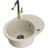 Mexen Kevin 1-compartment granite sink with a drip tray and kitchen mixer tap Flora, Beige - 6517-69-670401-57-B