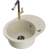 Mexen Kevin granite kitchen sink 1-bowl with drainer and Flora kitchen faucet, beige - 6517-69-670401-57-B