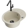 Mexen Kevin 1-compartment granite sink with a drip tray and kitchen mixer tap Flora, Beige - 6517-69-670401-70-B