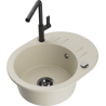 Mexen Kevin granite kitchen sink single-bowl with drainer and Flora kitchen faucet, beige - 6517-69-670401-70-B