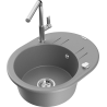 Mexen Kevin 1-compartment granite sink with a drip tray and kitchen mixer tap Flora, Grey - 6517-71-670401-00