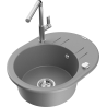Mexen Kevin granite sink 1-bowl with drainer and Flora kitchen faucet, gray - 6517-71-670401-00