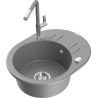 Mexen Kevin 1-compartment granite sink with a drip tray and kitchen mixer tap Flora, Grey - 6517-71-670401-06