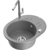 Mexen Kevin granite sink 1-bowl with drainer and Flora kitchen faucet, gray - 6517-71-670401-06