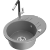 Mexen Kevin 1-bowl granite sink with drainer and Flora kitchen faucet, gray - 6517-71-670401-07