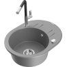 Mexen Kevin 1-bowl granite sink with drainer and Flora kitchen tap, grey - 6517-71-670401-07