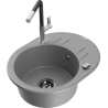 Mexen Kevin 1-compartment granite sink with a drip tray and kitchen mixer tap Flora, Grey - 6517-71-670401-07-B