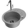 Mexen Kevin granite sink 1-bowl with drainer and Flora kitchen tap, grey - 6517-71-670401-07-B