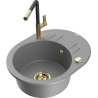 Mexen Kevin 1-bowl granite sink with drainer and Flora kitchen faucet, gray - 6517-71-670401-57-G