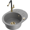 Mexen Kevin 1-compartment granite sink with a drip tray and kitchen mixer tap Flora, Grey - 6517-71-670401-57-G
