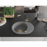 Mexen Kevin 1-bowl granite sink with drainer and Flora kitchen faucet, gray - 6517-71-670401-57-G