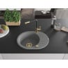 Mexen Kevin granite kitchen sink 1-bowl with drainer and Flora faucet, gray - 6517-71-670401-57-G