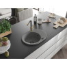 Mexen Kevin 1-bowl granite sink with drainer and Flora kitchen faucet, gray - 6517-71-670401-57-B