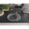 Mexen Kevin 1-bowl granite sink with drainer and Flora kitchen faucet, gray - 6517-71-670401-57-B