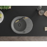 Mexen Kevin 1-bowl granite sink with drainer and Flora kitchen faucet, gray - 6517-71-670401-57-B
