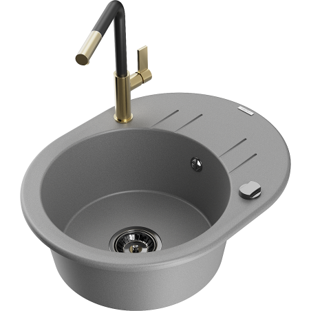 Mexen Kevin granite kitchen sink single-bowl with drainer and kitchen faucet Flora, gray - 6517-71-670401-57-B