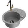 Mexen Kevin 1-bowl granite sink with drainer and Flora kitchen faucet, gray - 6517-71-670401-57-B