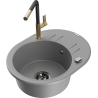 Mexen Kevin granite kitchen sink single-bowl with drainer and kitchen faucet Flora, gray - 6517-71-670401-57-B