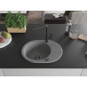 Mexen Kevin granite sink 1-bowl with drainer and Flora kitchen faucet, gray - 6517-71-670401-70-B