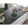 Mexen Kevin granit kitchen sink 1-bowl with drainer and Flora kitchen faucet, gray - 6517-71-670401-70-B