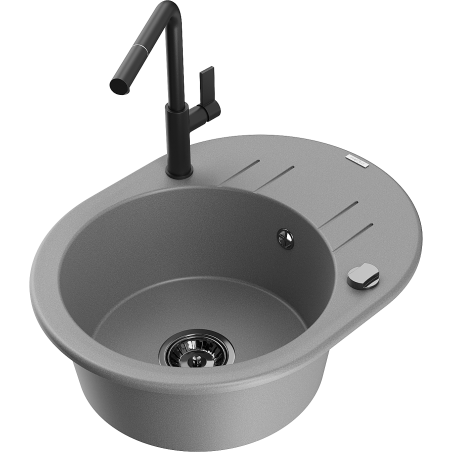 Mexen Kevin granit kitchen sink 1-bowl with drainer and Flora kitchen faucet, gray - 6517-71-670401-70-B