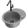Mexen Kevin granit kitchen sink 1-bowl with drainer and Flora kitchen faucet, gray - 6517-71-670401-70-B
