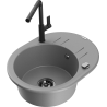 Mexen Kevin granite sink 1-bowl with drainer and Flora kitchen faucet, gray - 6517-71-670401-70-B