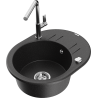 Mexen Kevin 1-bowl granite sink with drainer and Flora kitchen tap, black/silver metallic - 6517-73-670401-00