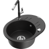 Mexen Kevin 1-compartment granite sink with a drip tray and kitchen mixer tap Flora, Black/Silver metallic - 6517-73-670401-07
