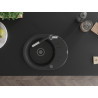 Mexen Kevin granite sink 1-bowl with drainer and Flora kitchen faucet, black/silver metallic - 6517-73-670401-07-B