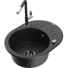 Mexen Kevin granite sink 1-bowl with drainer and Flora kitchen faucet, black/silver metallic - 6517-73-670401-07-B
