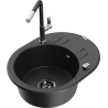 Mexen Kevin granite sink with 1 basin, drainer, and Flora kitchen faucet, black/silver metallic - 6517-73-670401-07-B