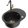 Mexen Kevin 1-compartment granite sink with a drip tray and kitchen mixer tap Flora, Black/Silver metallic - 6517-73-670401-57-G