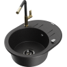 Mexen Kevin 1-compartment granite sink with a drip tray and kitchen mixer tap Flora, Black/Silver metallic - 6517-73-670401-57-B