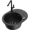 Mexen Kevin granite kitchen sink 1-bowl with drainer and Flora kitchen faucet, black/silver metallic - 6517-73-670401-70-B