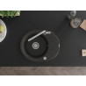 Mexen Kevin granite kitchen sink with 1 bowl, drainer, and Flora kitchen faucet, black/gold metallic - 6517-75-670401-00